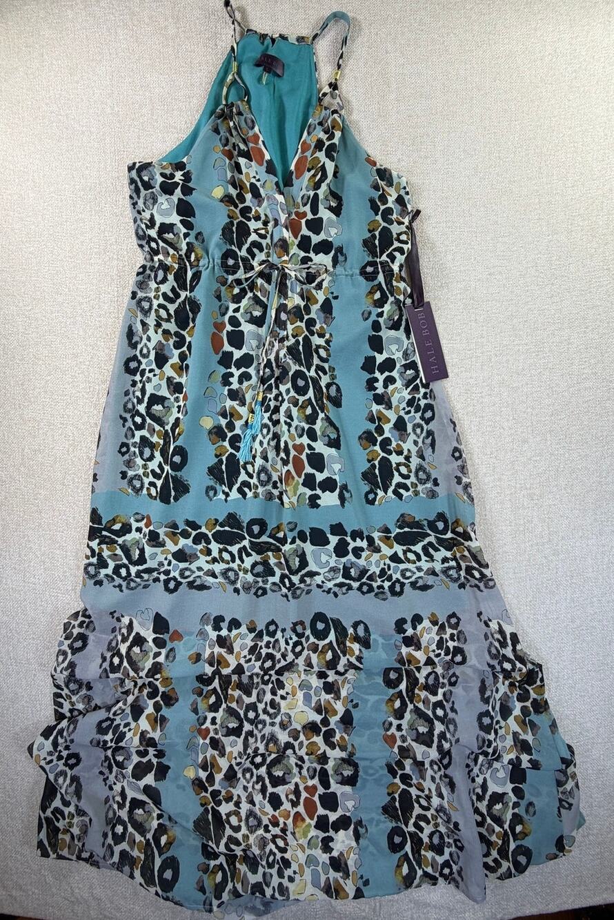 Hale Bob Women's Blue Large NWT Maxi Spaghetti Strap Summer Sundress Dress Boho